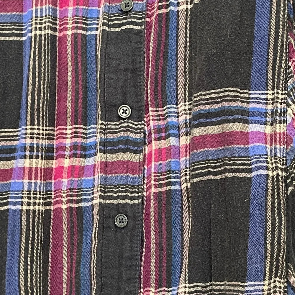 FREE PEOPLE Nordic Day Top Plaid Buttondown Oversized Purple Blue Shirt XS - Picture 9 of 16